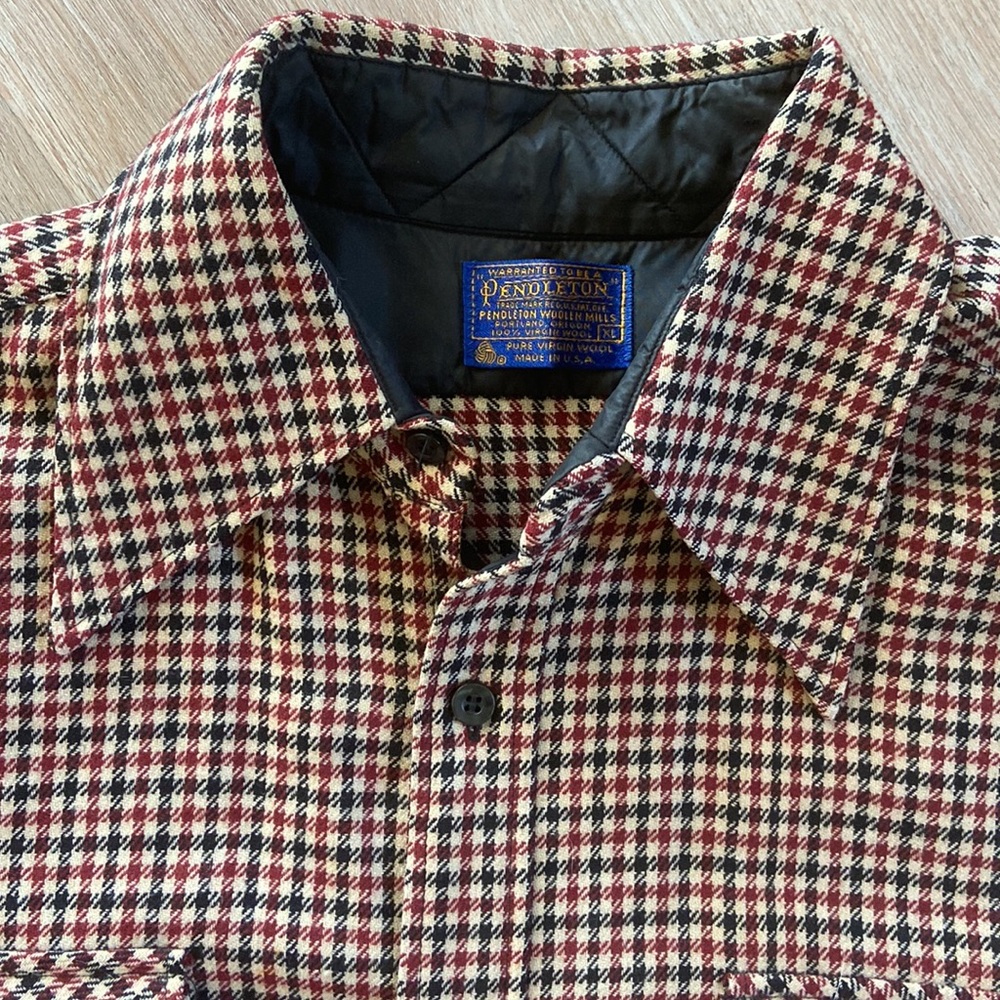 Vintage USA Made Pendleton Virgin Wool Houndstooth Long Sleeve Shirt XL. Clean!